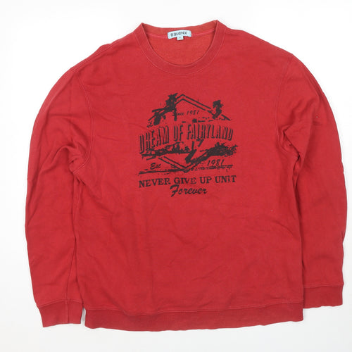 Baleno Mens Red Cotton Pullover Sweatshirt Size XL - Never Give Up