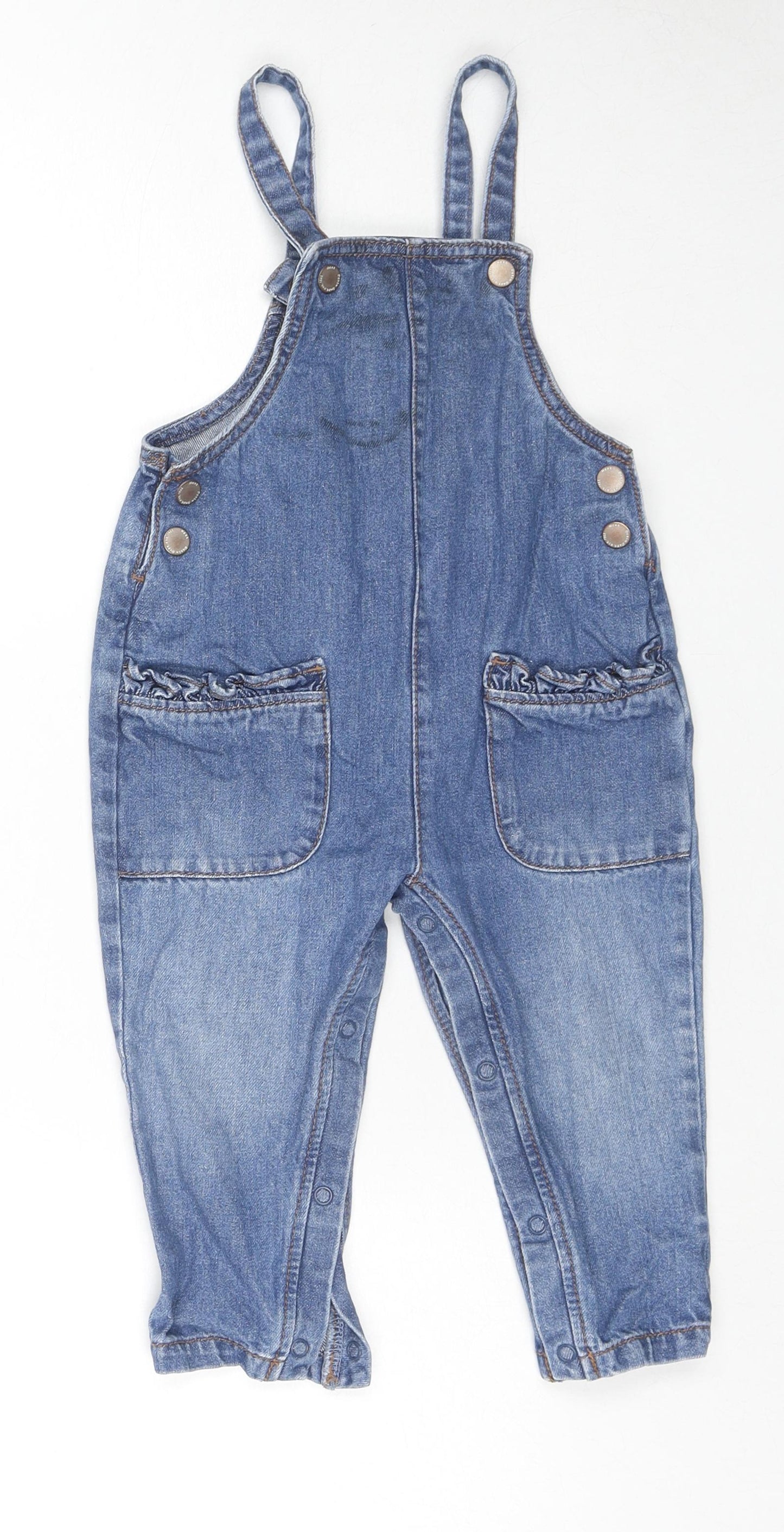 NEXT Girls Blue Cotton Dungaree Outfit/Set Size 18-24 Months Snap