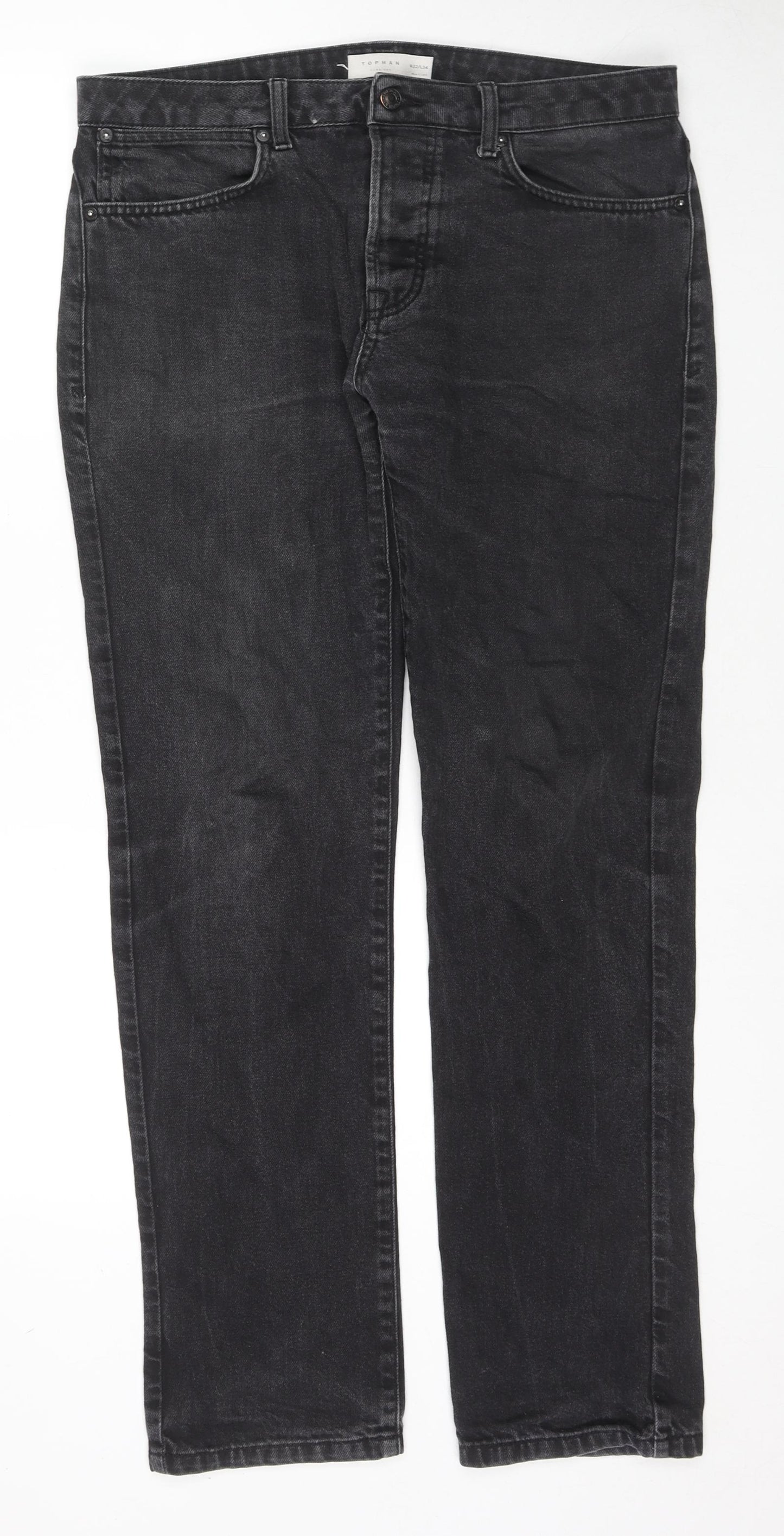 Topman Mens Black Cotton Straight Jeans Size 32 in L34 in Regular Zip