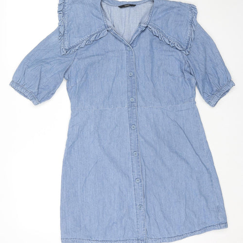 George Womens Blue Cotton Shirt Dress Size 12 Collared Button