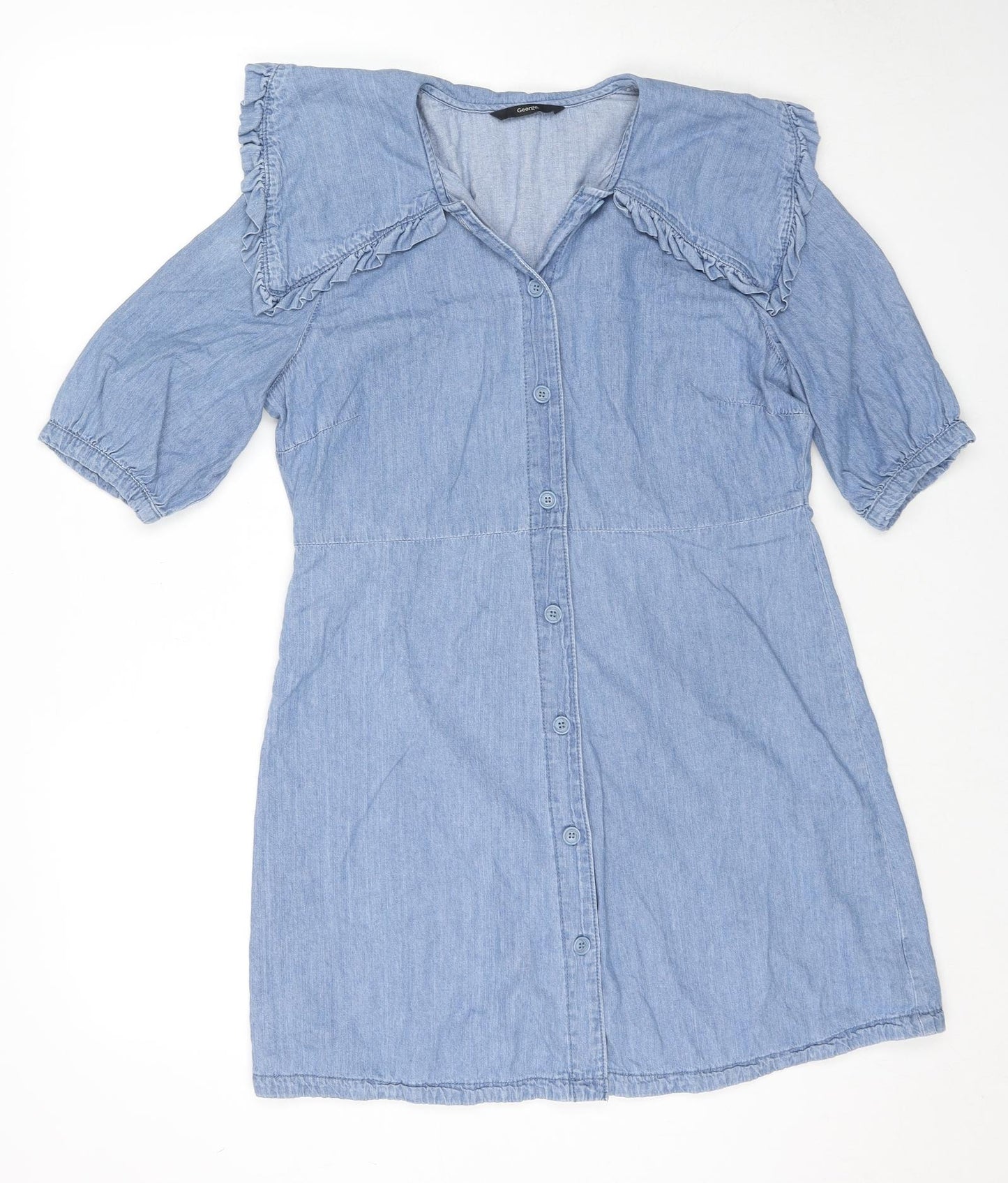 George Womens Blue Cotton Shirt Dress Size 12 Collared Button