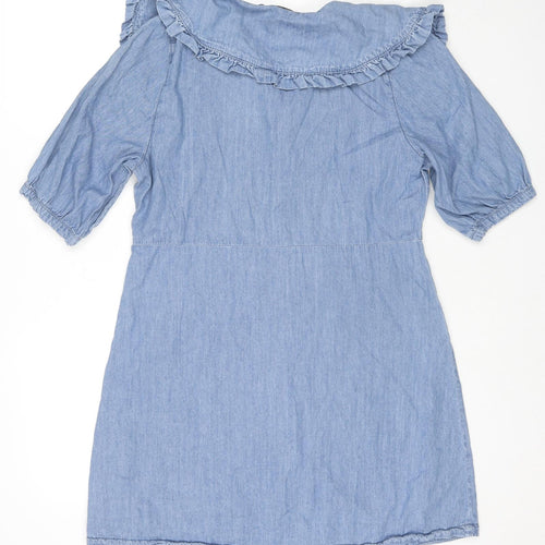 George Womens Blue Cotton Shirt Dress Size 12 Collared Button