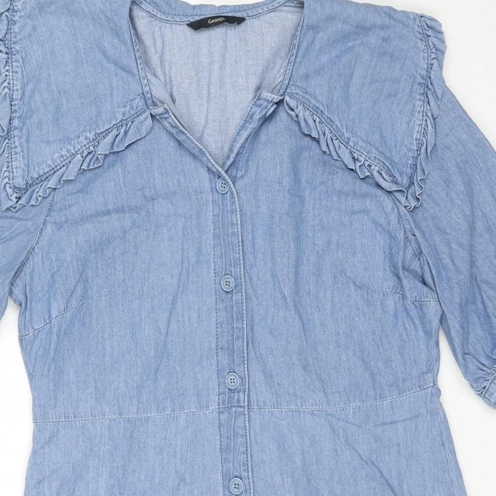 George Womens Blue Cotton Shirt Dress Size 12 Collared Button