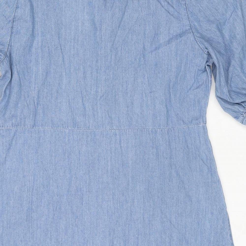 George Womens Blue Cotton Shirt Dress Size 12 Collared Button