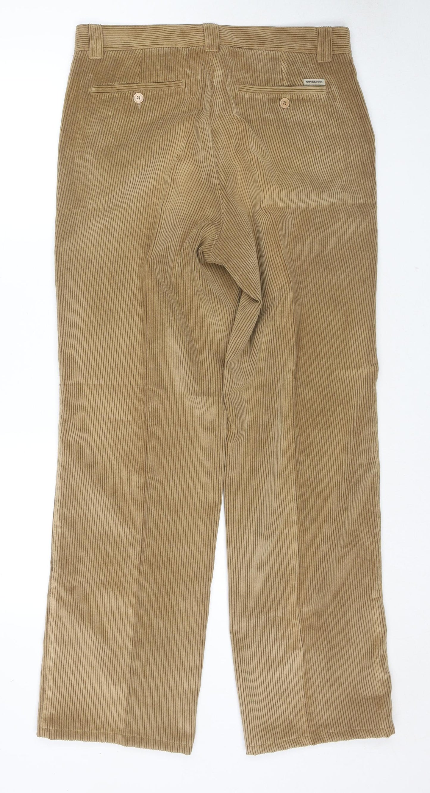 SevenSeas Mens Beige Cotton Trousers Size L L32 in Regular Zip