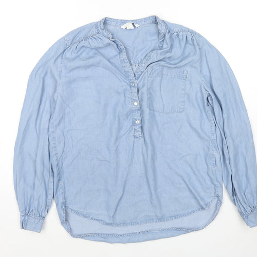 H&M Womens Blue Lyocell Basic Button-Up Size 6 V-Neck
