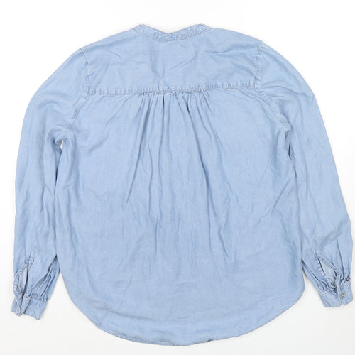 H&M Womens Blue Lyocell Basic Button-Up Size 6 V-Neck