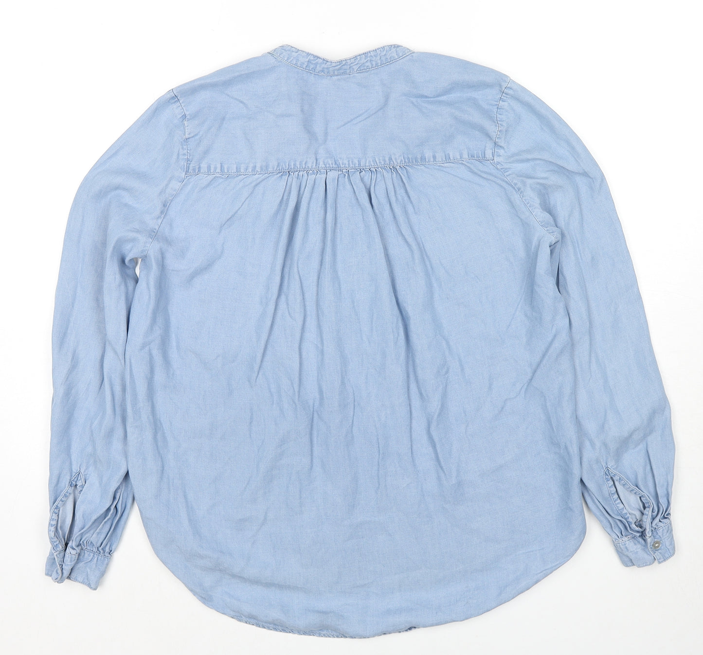 H&M Womens Blue Lyocell Basic Button-Up Size 6 V-Neck