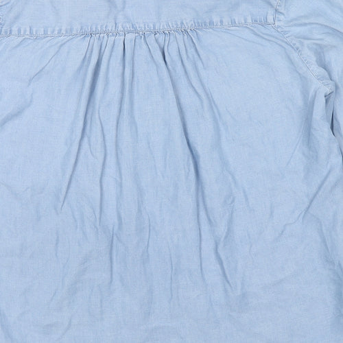 H&M Womens Blue Lyocell Basic Button-Up Size 6 V-Neck