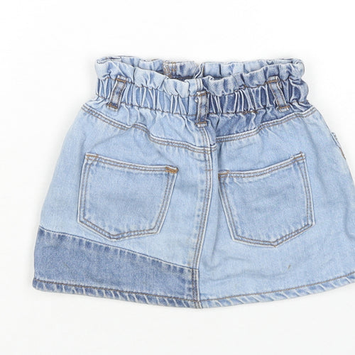 Zara Girls Blue Colourblock Cotton Mini Skirt Size 3-4 Years Regular Zip