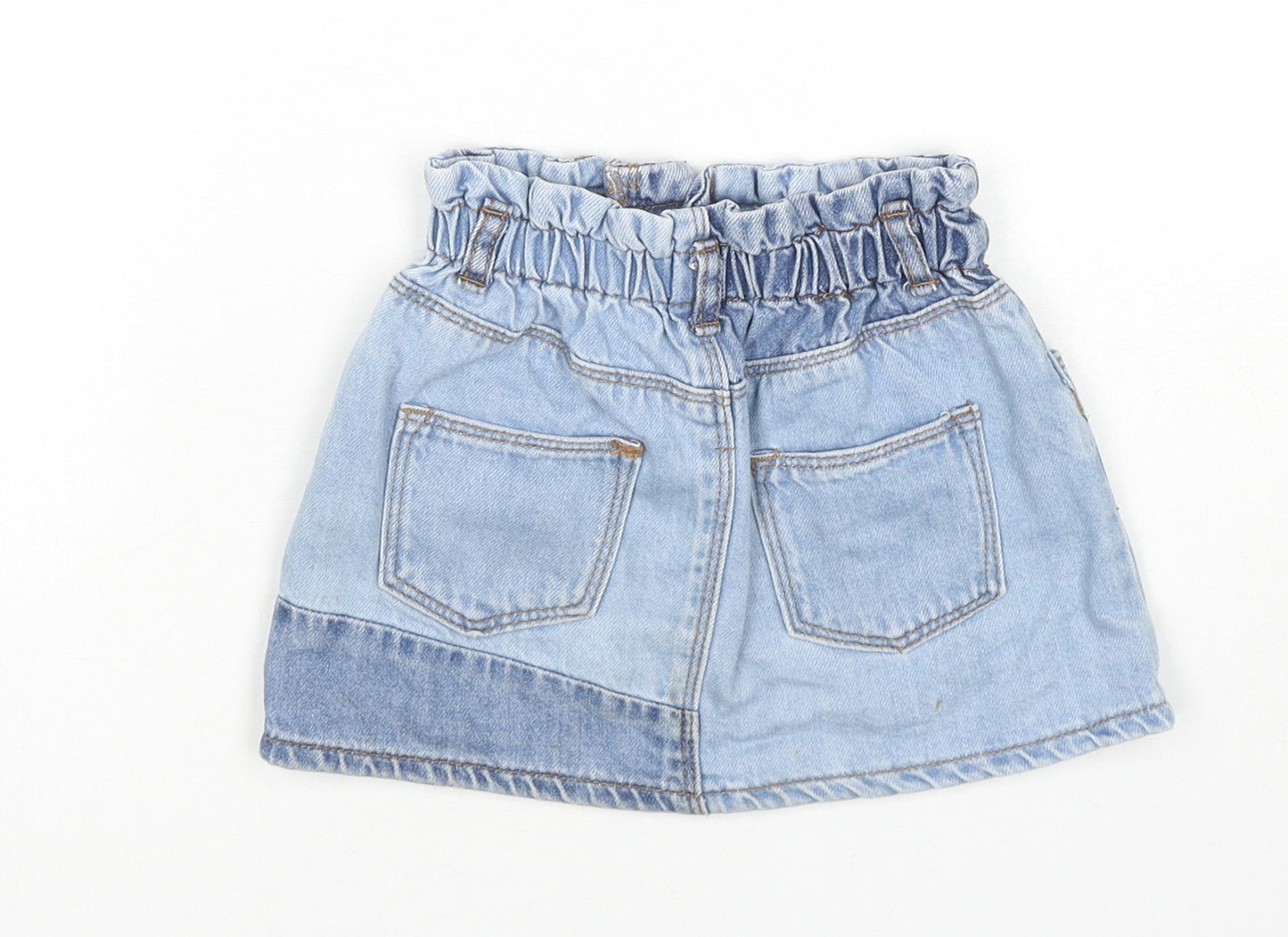 Zara Girls Blue Colourblock Cotton Mini Skirt Size 3-4 Years Regular Zip