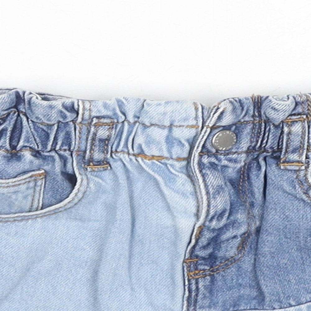 Zara Girls Blue Colourblock Cotton Mini Skirt Size 3-4 Years Regular Zip