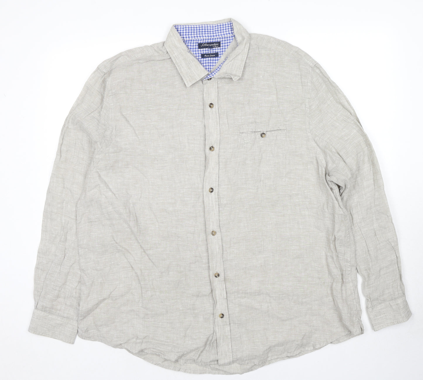 Hampton Mens Beige Linen Button-Up Size 2XL Collared Button