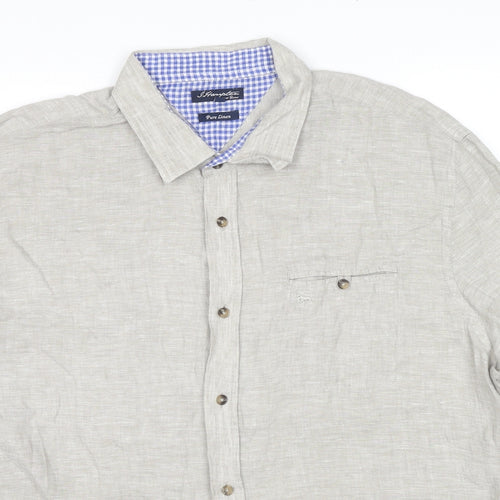 Hampton Mens Beige Linen Button-Up Size 2XL Collared Button