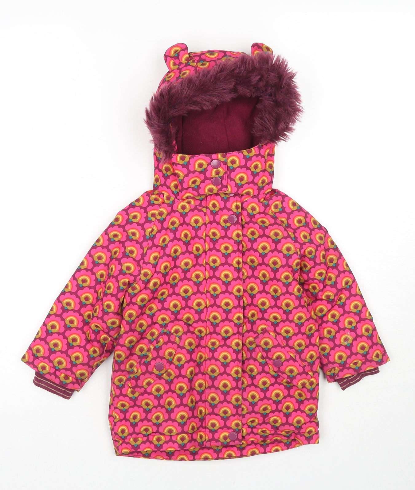 NEXT Girls Pink Geometric Rain Coat Jacket Size 18-24 Months Zip - Rainbow