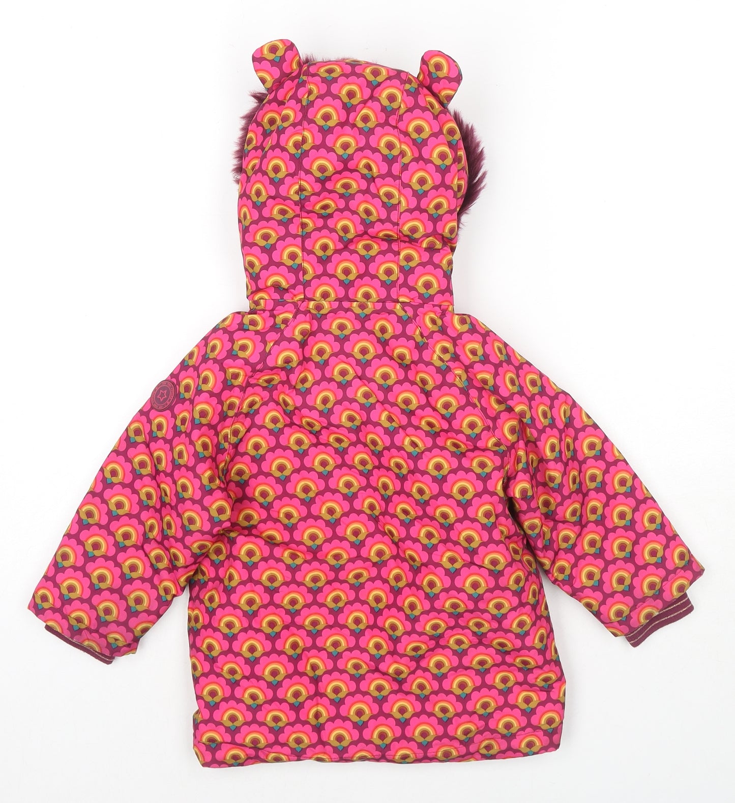 NEXT Girls Pink Geometric Rain Coat Jacket Size 18-24 Months Zip - Rainbow