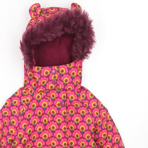 NEXT Girls Pink Geometric Rain Coat Jacket Size 18-24 Months Zip - Rainbow