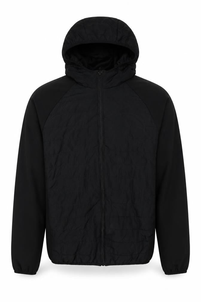 Front view of Alpha One men’s black windbreaker jacket, size M, zip