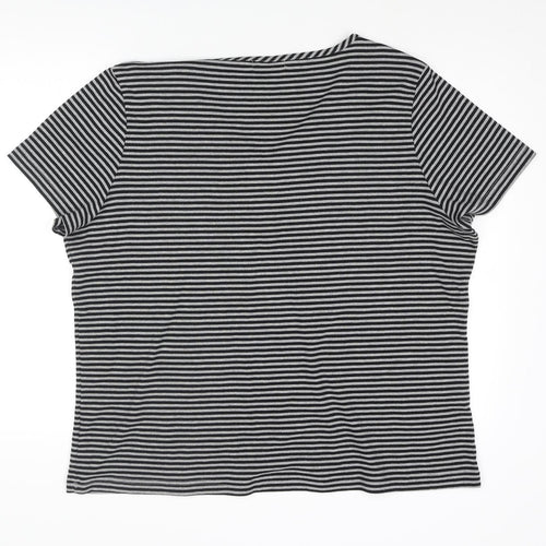 Bonmarché Womens Black Striped Polyester Basic Blouse Size XL V-Neck - Floral Applique Embroidery