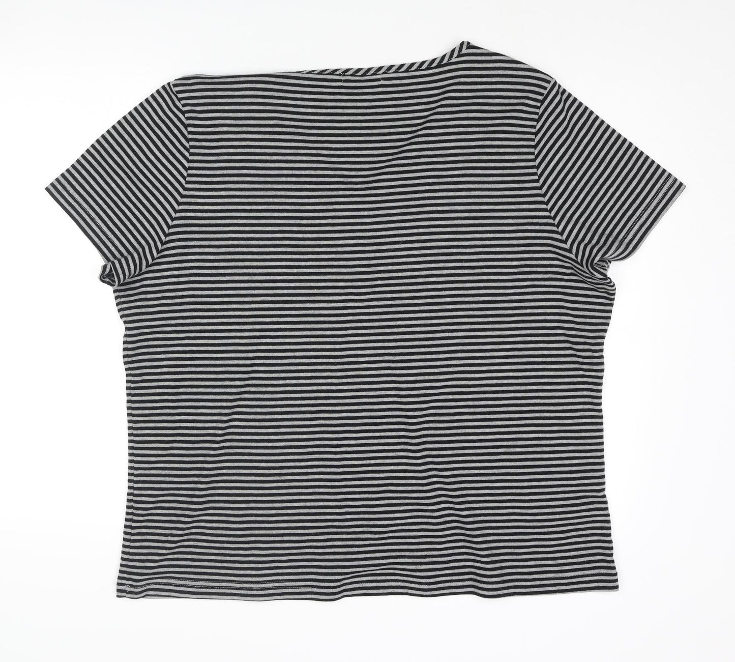 Bonmarché Womens Black Striped Polyester Basic Blouse Size XL V-Neck - Floral Applique Embroidery