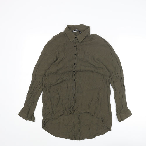 Zara Womens Green Viscose Basic Button-Up Size M Collared