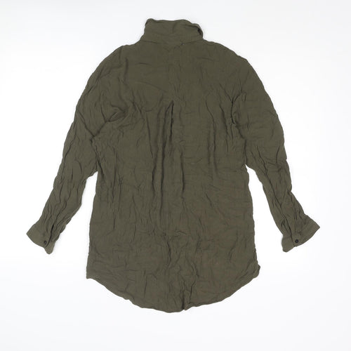 Zara Womens Green Viscose Basic Button-Up Size M Collared