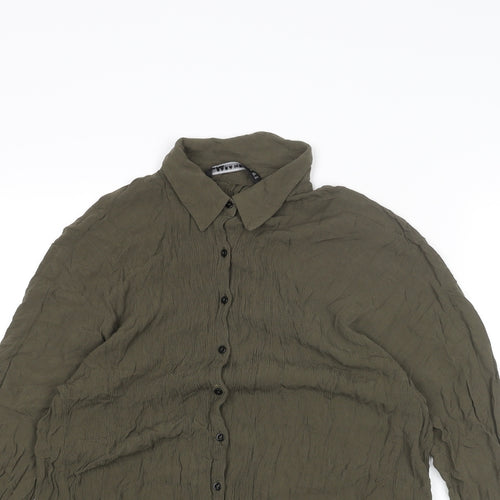 Zara Womens Green Viscose Basic Button-Up Size M Collared