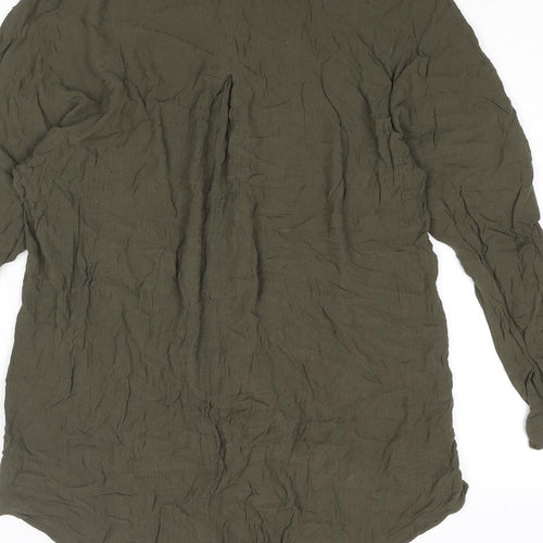 Zara Womens Green Viscose Basic Button-Up Size M Collared