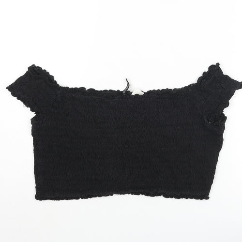 Divided by H&M Womens Black Polyester Cropped Blouse Size L Square Neck - Rouched