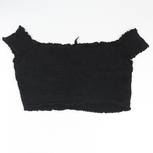 Divided by H&M Womens Black Polyester Cropped Blouse Size L Square Neck - Rouched