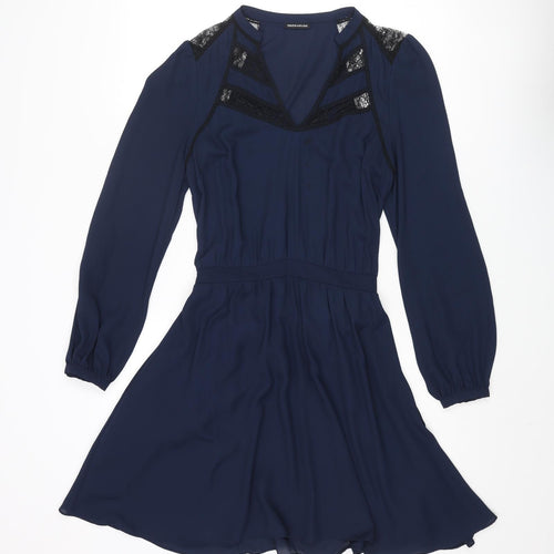 Warehouse Womens Blue Polyester A-Line Size 10 V-Neck Pullover - Lace Detail