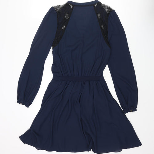 Warehouse Womens Blue Polyester A-Line Size 10 V-Neck Pullover - Lace Detail