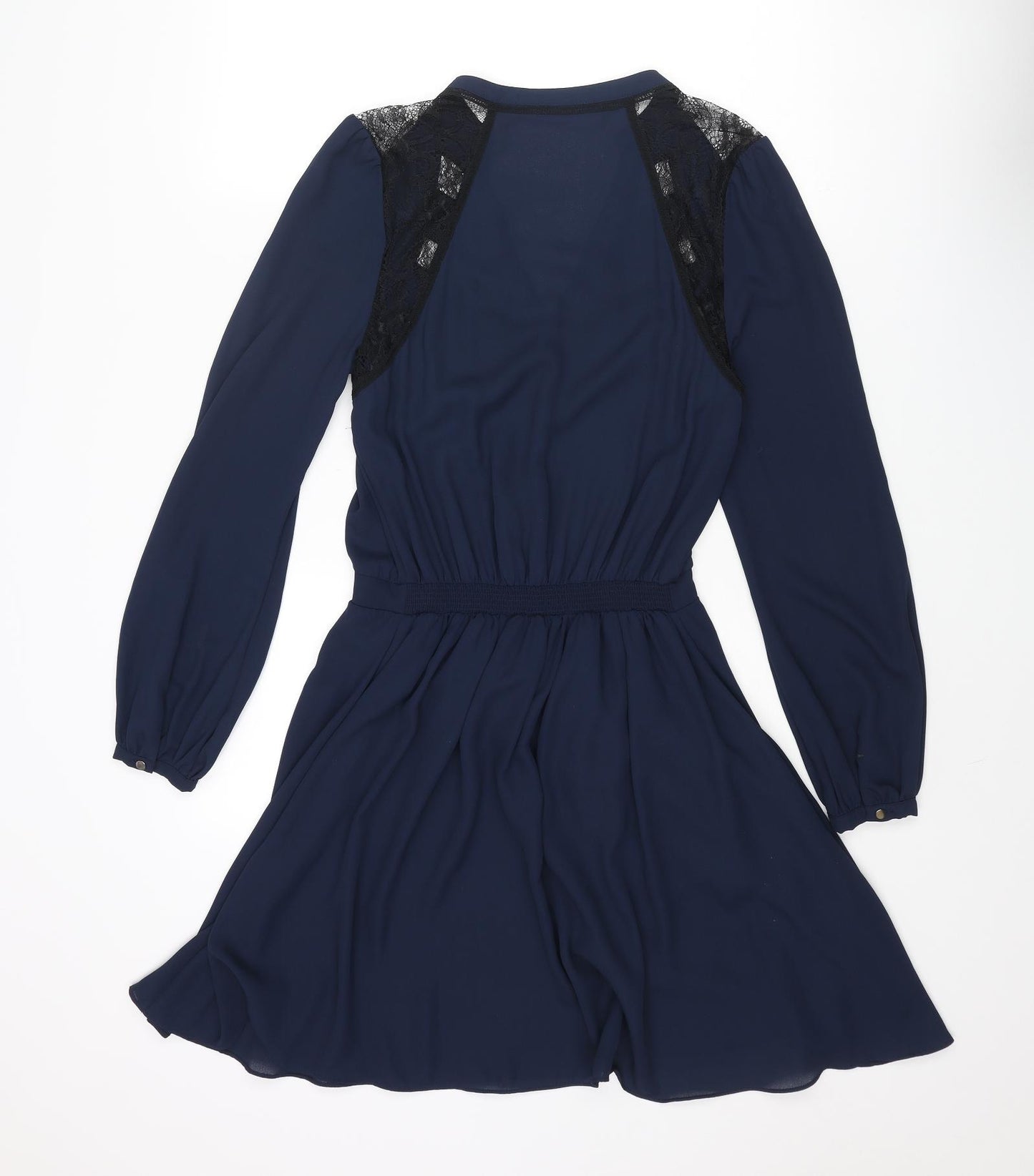 Warehouse Womens Blue Polyester A-Line Size 10 V-Neck Pullover - Lace Detail