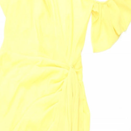 PRETTYLITTLETHING Womens Yellow Polyester Mini Size 10 One Shoulder Zip - Pleated