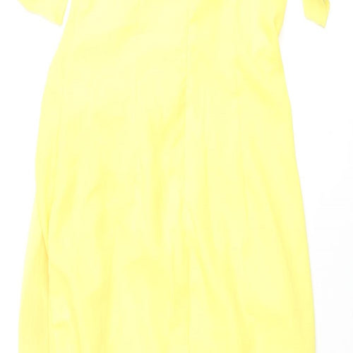 PRETTYLITTLETHING Womens Yellow Polyester Mini Size 10 One Shoulder Zip - Pleated