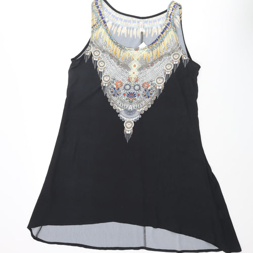 Stella Morgan Womens Black Polyester Shift Size 12 Scoop Neck Pullover - Gemstone Print
