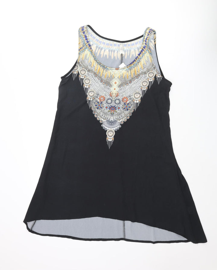 Stella Morgan Womens Black Polyester Shift Size 12 Scoop Neck Pullover - Gemstone Print