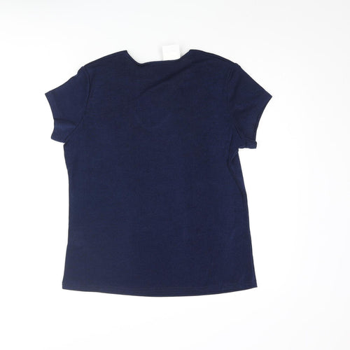 Heather Valley Womens Blue Polyester Basic Blouse Size 12 V-Neck - Floral Beading