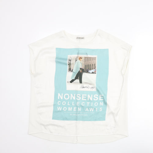 Zara Womens White Polyester Basic Blouse Size L Round Neck - Nonsense Collection AW15