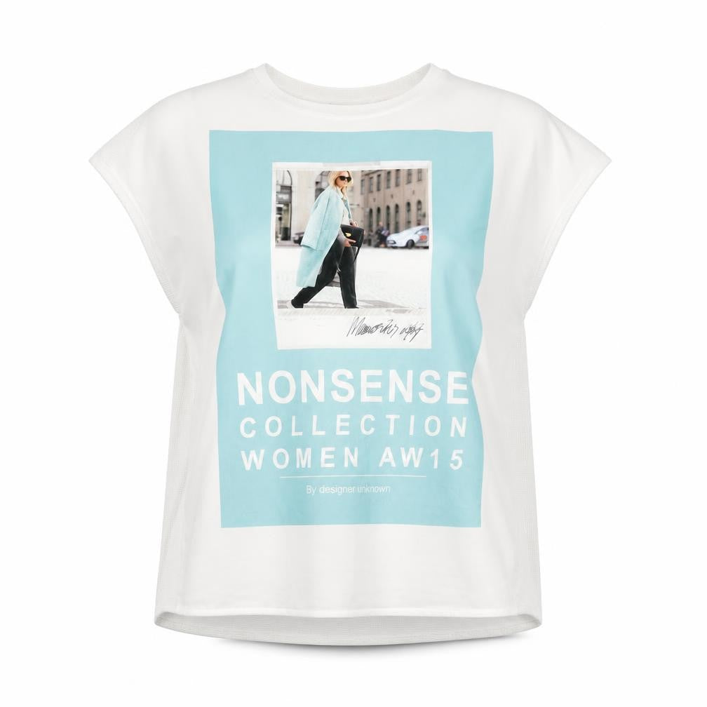 Front view of Zara women’s white polyester basic blouse, size L, round neck - nonsense collection aw15