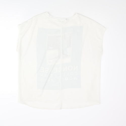 Zara Womens White Polyester Basic Blouse Size L Round Neck - Nonsense Collection AW15