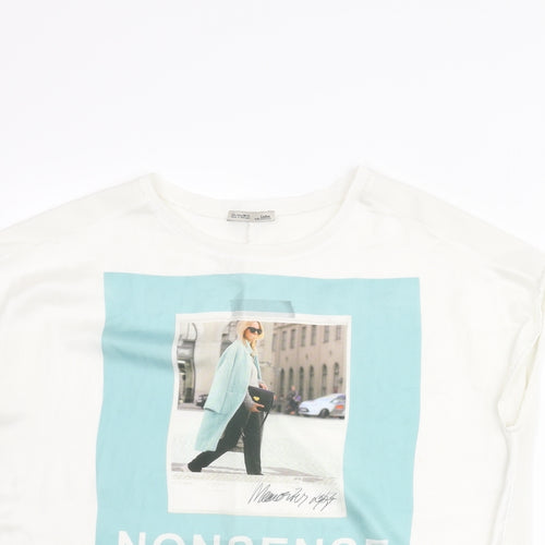Zara Womens White Polyester Basic Blouse Size L Round Neck - Nonsense Collection AW15