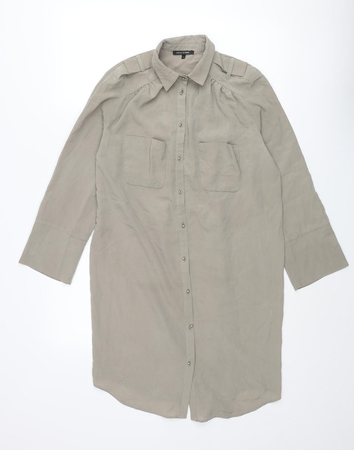 River Island Womens Grey Polyester Shirt Dress Size 10 Collared Button