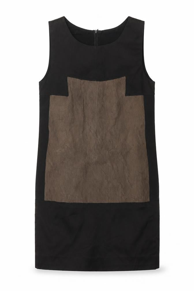 Front view of Nathalie women’s brown polyester shift, size S, round neck zip