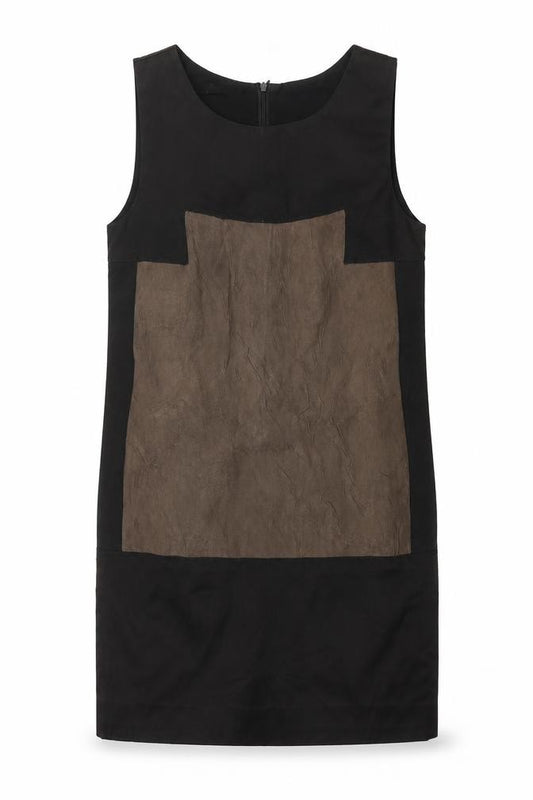 Front view of Nathalie women’s brown polyester shift, size S, round neck zip