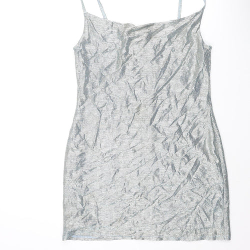 Topshop Womens Silver Polyacrylate Fibre Mini Size 12 Collared Tie - Glitter