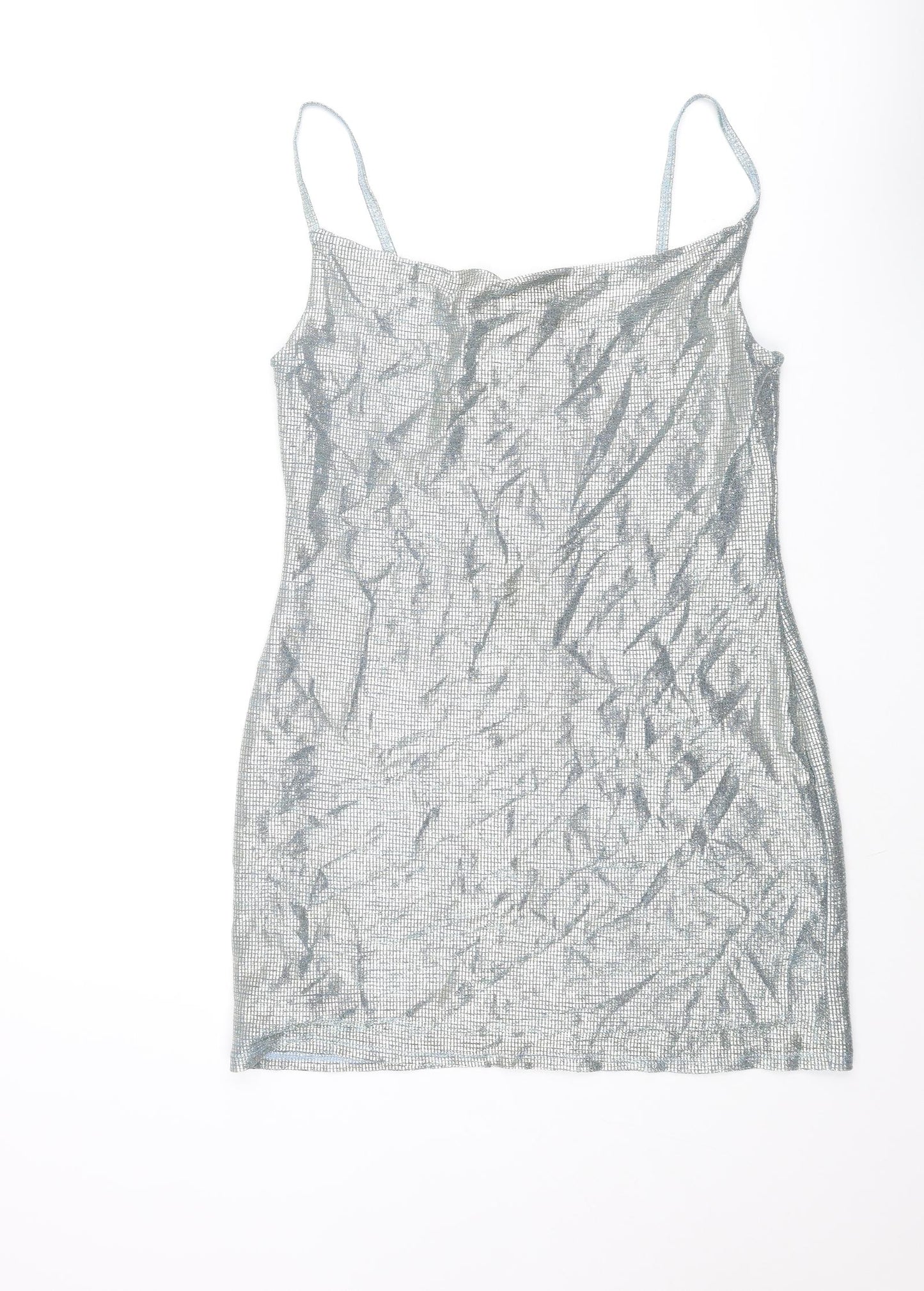 Topshop Womens Silver Polyacrylate Fibre Mini Size 12 Collared Tie - Glitter
