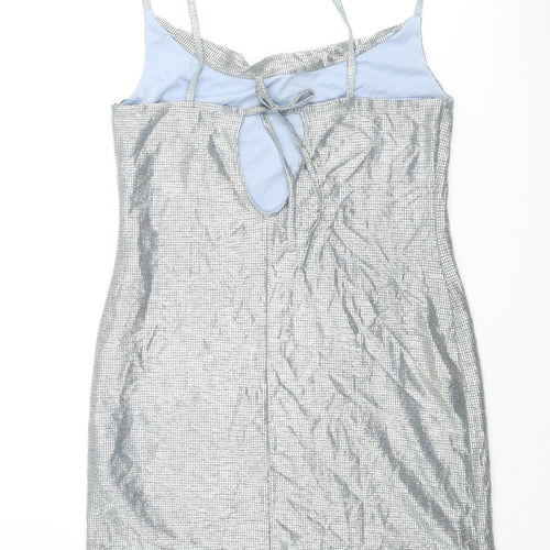 Topshop Womens Silver Polyacrylate Fibre Mini Size 12 Collared Tie - Glitter