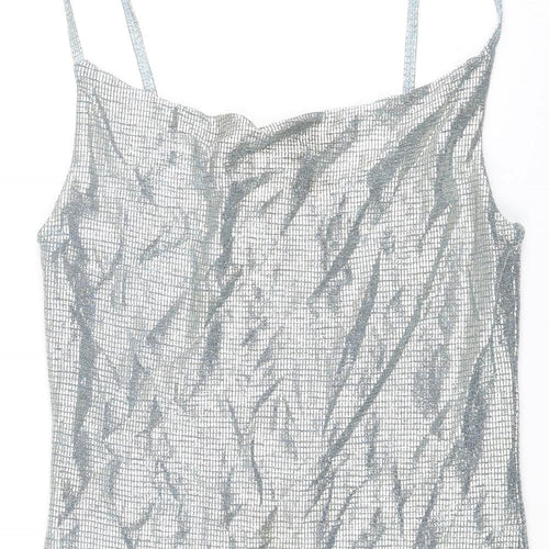 Topshop Womens Silver Polyacrylate Fibre Mini Size 12 Collared Tie - Glitter