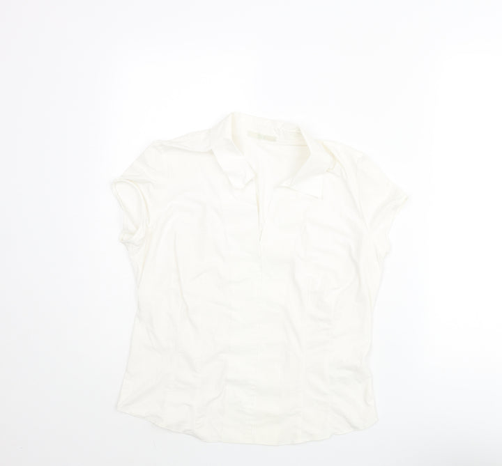 Marks and Spencer Womens Ivory Polyamide Basic Blouse Size 10 Collared
